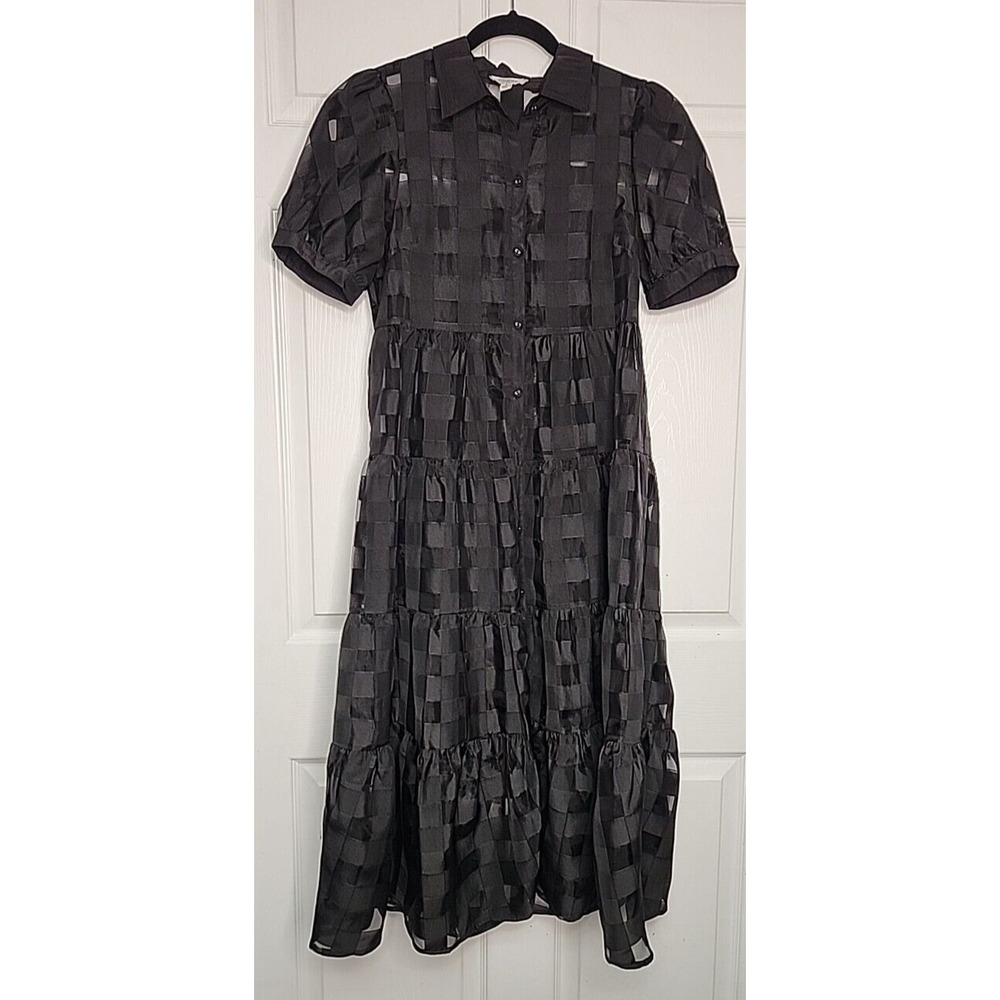 Umgee Womens S Black Checkered Maxi Dress Whimsical Goth Wednesday Adams